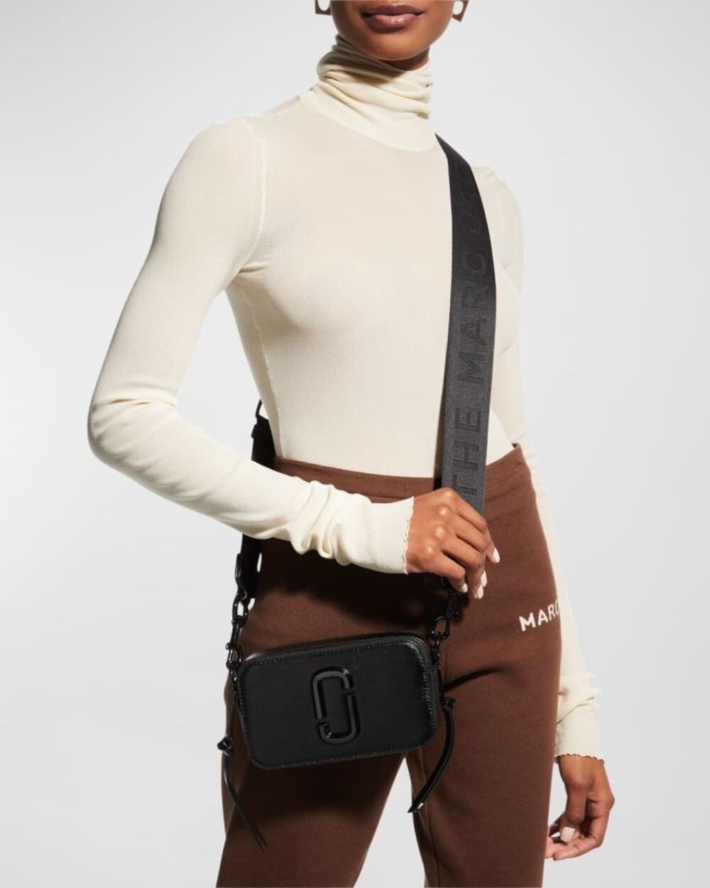MARC JACOBS Black Leather Poly Coating The Snapshot DTM Corssbody Handbag